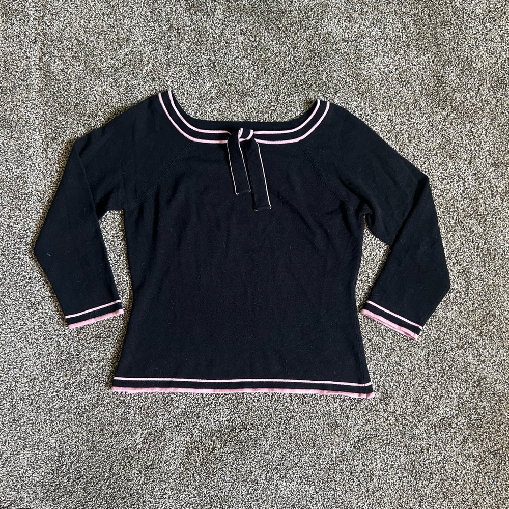Vintage Bloom Coquette Square neck pink trim quarter length black top neck bow